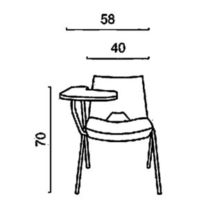 ابعاد صندلی آموزشی PRIMA داتیس مدل TP365که شامل خارج به خارج دسته، عرض نشیمن و ارتفاع است در تصویر مشخص می باشد.