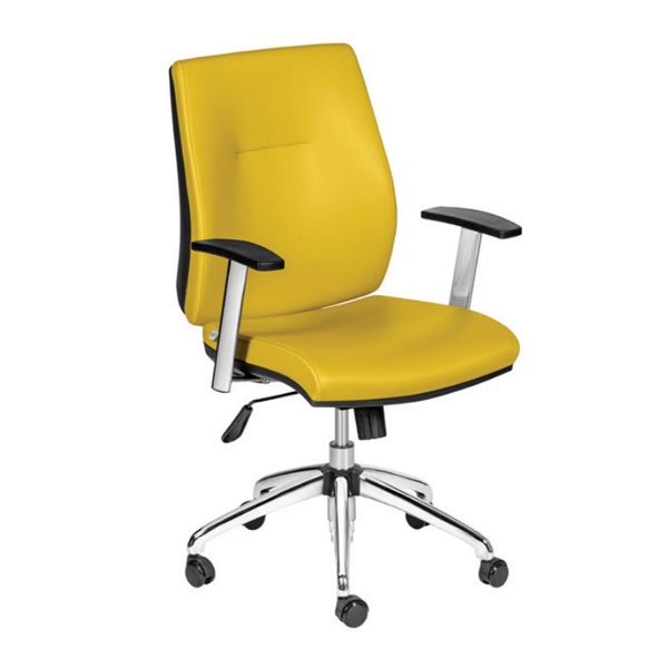 صندلی کارشناسی FLUTE داتیس مدل XF460T روکشی زرد رنگ با پایه های پنج پر است. این محصول دو دسته در طرفین دارد.