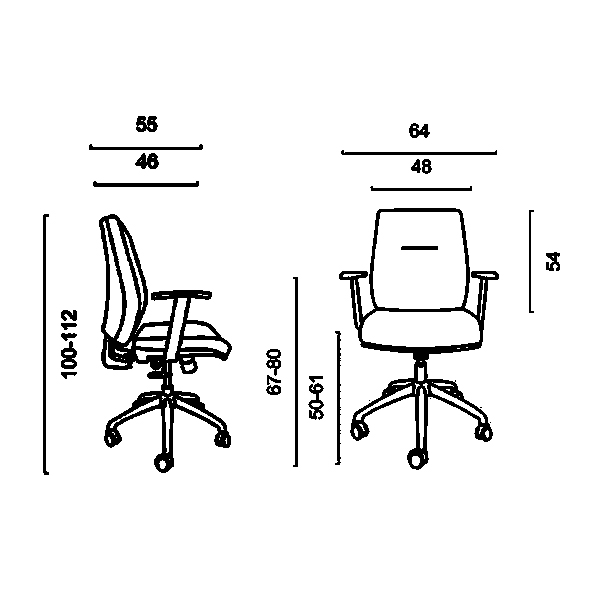 ابعاد صندلی کارشناسی FLUTE داتیس مدل XF460Tکه شامل عرض نشیمن، عمق، خارج به خارج دسته و ارتفاع تا نشیمن است به طور کامل در تصویر مشخص می باشد.