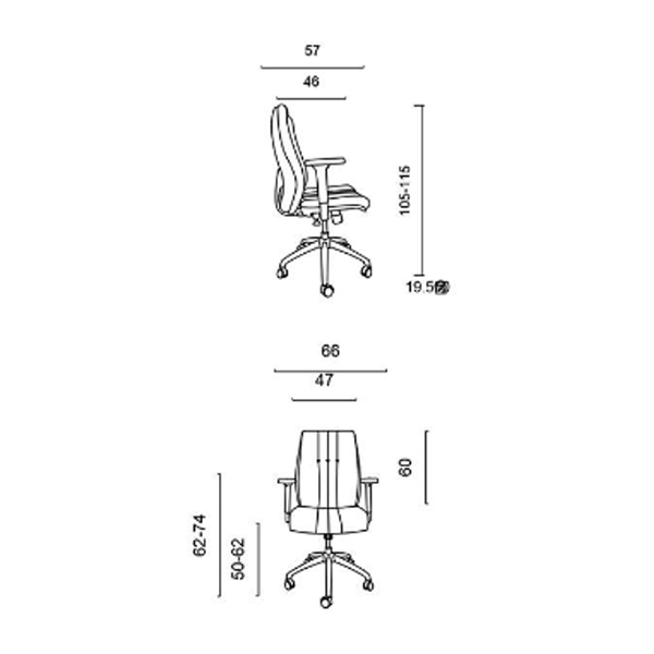 ابعاد صندلی کارشناسی PENTA داتیس مدل XP647Tبه طور کامل در تصویر مشخص می باشد که شامل عمق، عمق نشیمن، ارتفاع و ... می باشد.