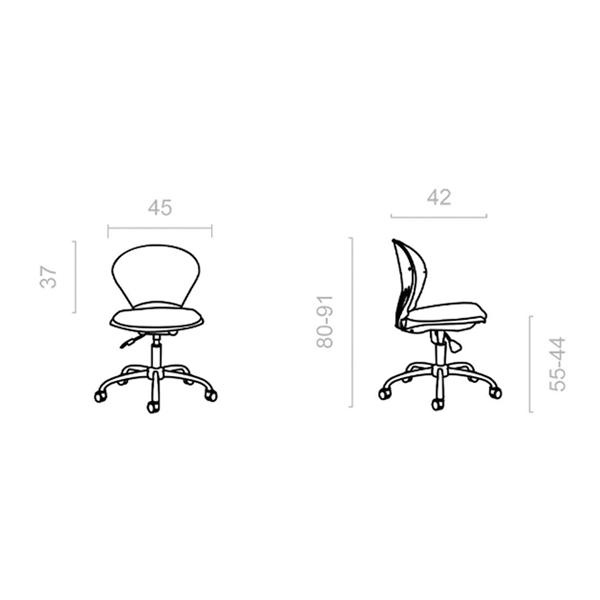 ابعاد صندلی کارمندی ROMA داتیس مدل ER425X که شامل عمق، عمق نشیمن، ارتفاع و عرض است در تصویر کاملا مشخص می باشد.