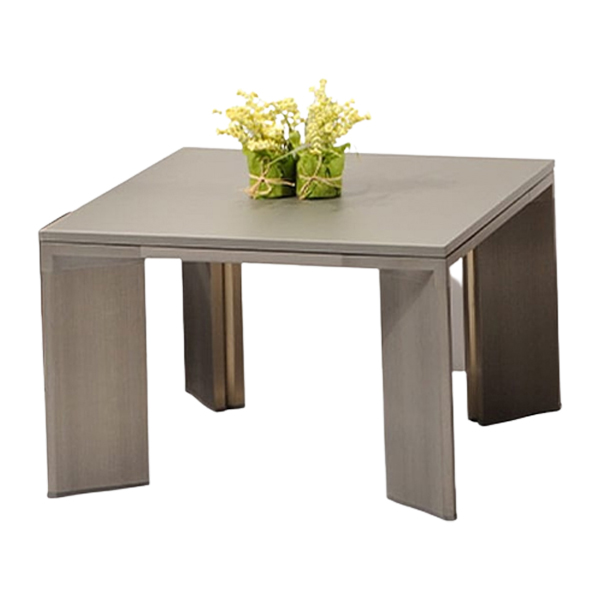 میز جلومبلی جلیس مدل لاوان به رنگ خاکستری است و یک گلدان کوچک روی آن قرار گرفته است و در دو طول مختلف ساخته می شود.