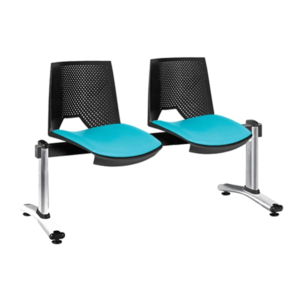 صندلی انتظار دو نفره PRIMA داتیس مدل 2-WP365X دارای تشک کف به رنگ آبی است و دو عدد پایه ثابت در طرفین و پشتی شیار دار دارد.