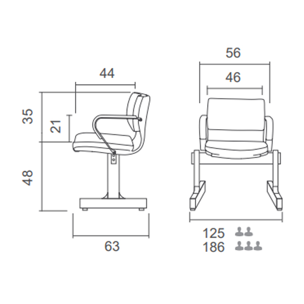 ابعاد صندلی انتظار دو نفره AGW-822 آرتمن شامل طول و عرض و ارتفاع