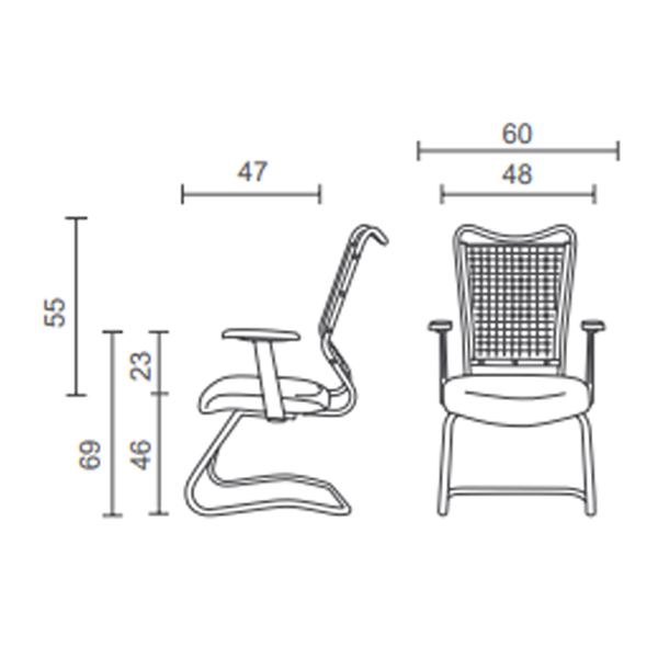 ابعاد صندلی کنفرانسی آرتمن مدل TUC شامل طول و عرض و ارتفاع
