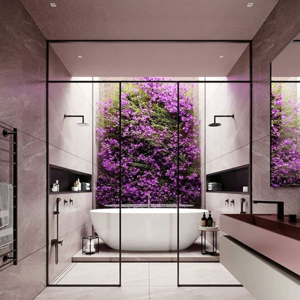 ست سرویس بهداشتی- دیوار با طرح گل های بنفش