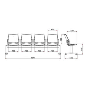 ابعاد صندلی انتظار چهار نفره لیو مدل Q38