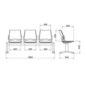 ابعاد صندلی انتظار سه نفره لیو مدل Q38