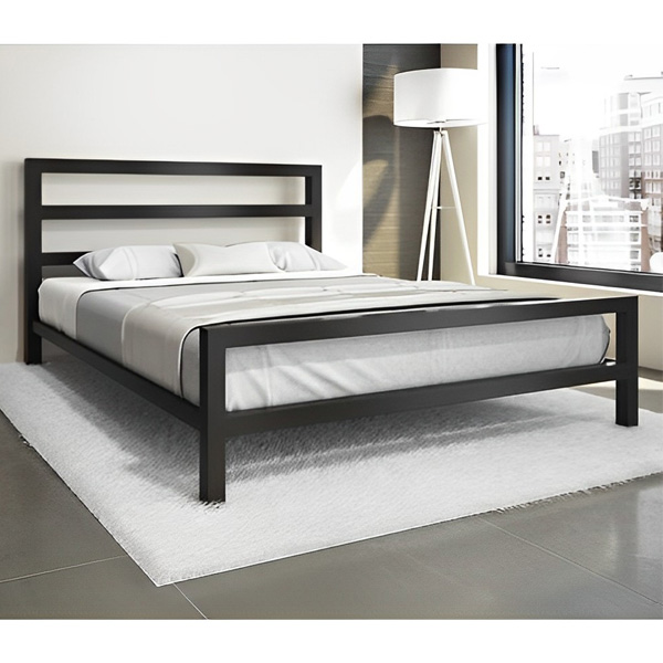 تخت خواب دو نفره دیاکو صنعت مدل فلزی m5 با رنگ فلز مشکی- تشک- آباژور