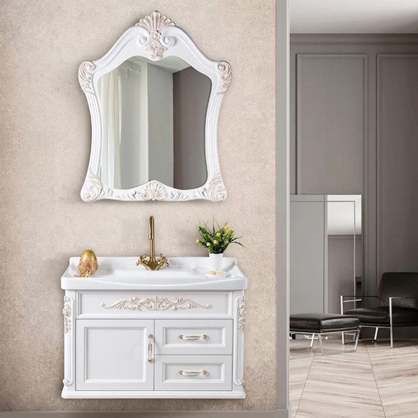 آینه روشویی سفید با سبک کلاسیک