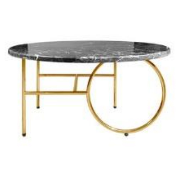 میز جلو مبلی جهانتاب مدل تیفانی گرد با رویه سنگ و پایه طلایی