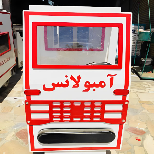 ماشین آمبولانس ساحل با شیشه نشکن و رنگ سفید و قرمز