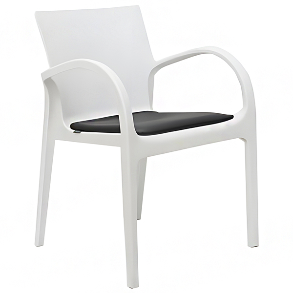 صندلی پلاستیکی دسته‌دار نظری مدل دژاوو P807 رنگ سفید با تشک رنگ مشکی