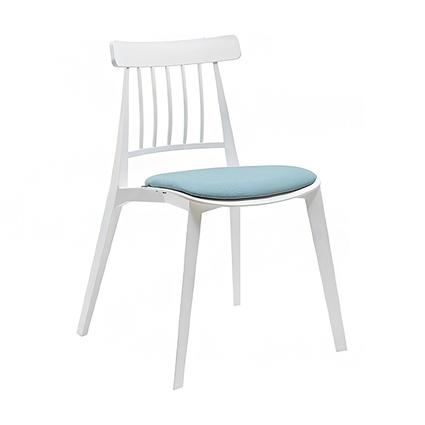 صندلی پلاستیکی بدون دسته نظری مدل کوئین P615 رنگ سفید با تشک نشیمن آبی
