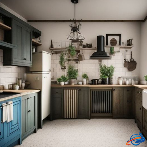 تصویر طراحی دکوراسیون داخلی و طراحی فضای آشپزخانه همراه با گیاهان تزئینی با نرم افزار و اپلیکیشن های هوش مصنوعی