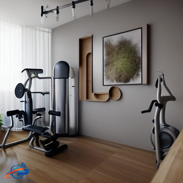 تصویر فضای داخلی اتاق و طراحی دکوراسیون داخلی منزل و اتاق مخصوص تمرینات ورزشی با نرم افزار و اپلیکیشن های هوش مصنوعی