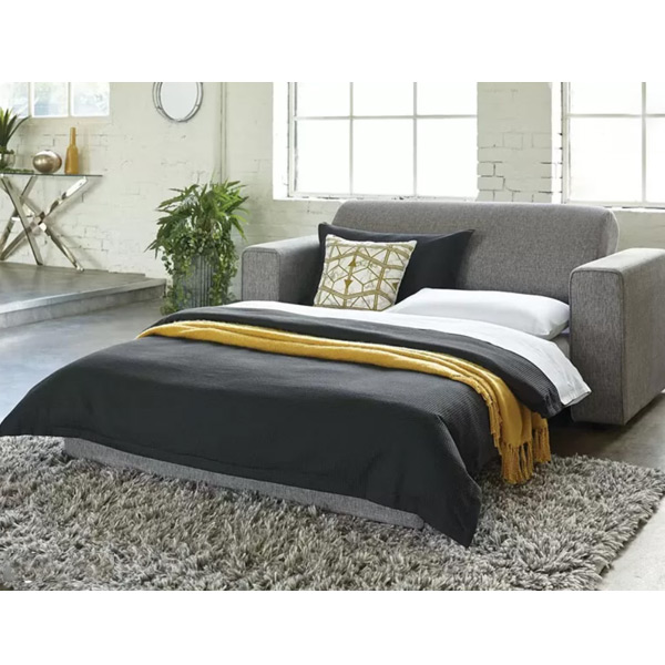 مبل تختخوابشو با روکش طوسی رنگ در فضای اتاق