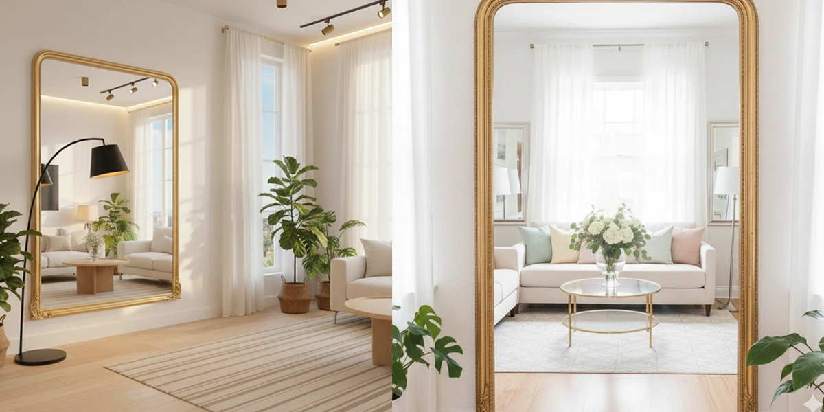 اتاق پذیرایی با آینه های بزرگ