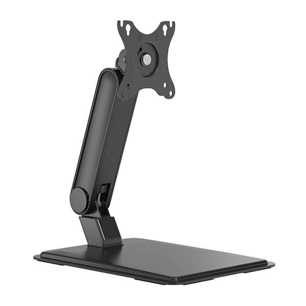 پایه رومیزی مانیتور مشکی با صفحه تخت، بازوی مفصلی کوتاه و صفحه نصب VESA قابل چرخش و تنظیم زاویه
