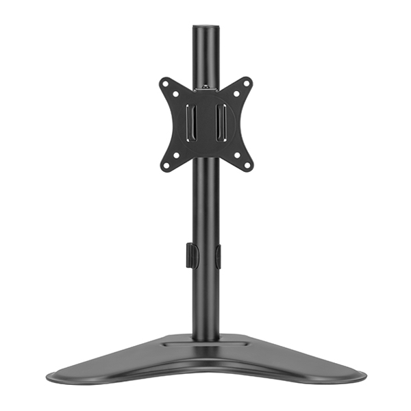 پایه رومیزی مانیتور مشکی با ستون عمودی قابل‌تنظیم، صفحه نصب استاندارد VESA و پایه پهن سه‌گوش