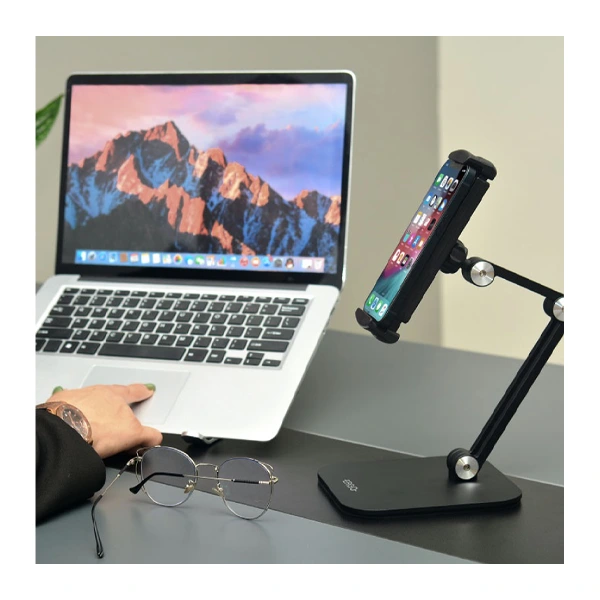 هولدر موبایل و تبلت رومیزی تاشو سفید و پد ضد لغزش مشکی