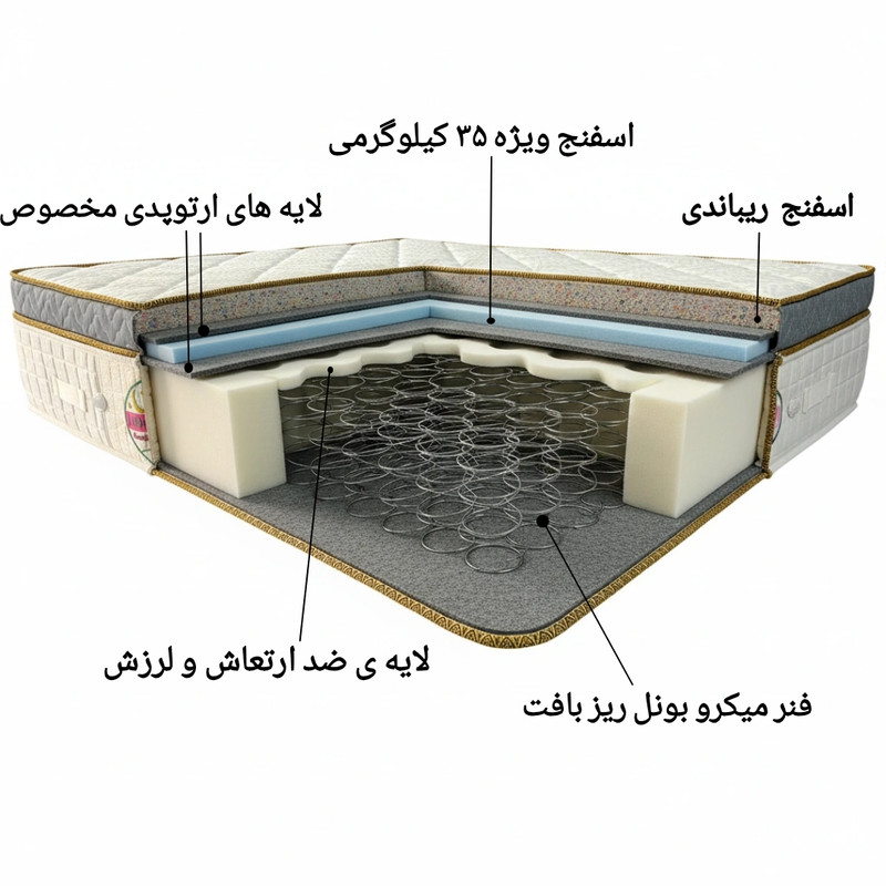 تشک یک نفره طبی فنری لاین کینگ مدل پرمیوم اسلیپ سایز 200×120 - 5