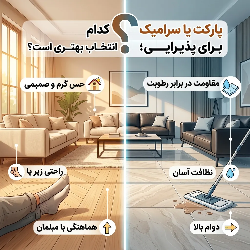 پارکت یا سرامیک برای پذیرایی؛ کدام انتخاب بهتری است؟