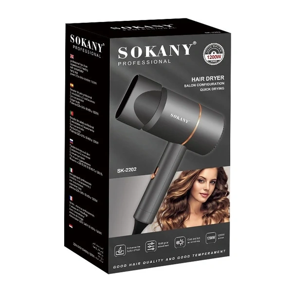 جعبه سشوار حرفهای SOKANY مدل SK-2202 با توان درجشده ۱۲۰۰ وات و سری متمرکزکننده هوا