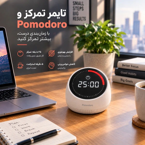 تایمر پومودورو ست شده بر روی busy bar