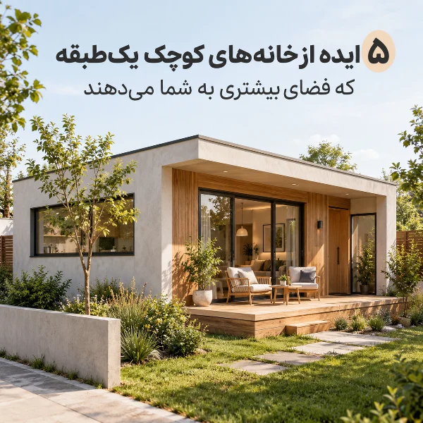 خانه کوچک یک‌طبقه مدرن با حیاط و پنجره‌های بزرگ