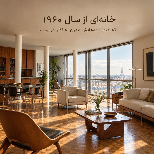 نمای داخلی آپارتمان شارلوت پریان در برج آلبرت پاریس با طراحی مدرن دهه ۱۹۶۰